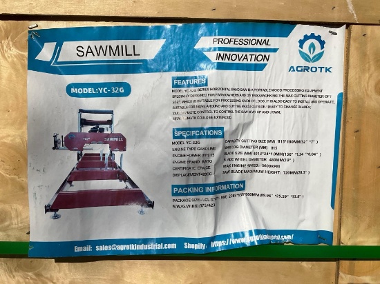 UNUSED 2024 AGROTK SAW MILL MODEL YC-32G, GAS POWERED