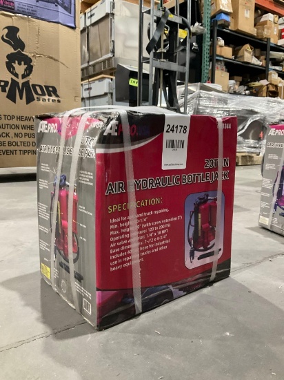UNUSED ATE PRO USA 20 TON AIR HYDRAULIC BOTTLE JACK, APPROX 44,000LBS MAX CAPACITY