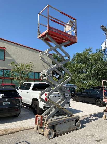 SKYJACK SCISSOR LIFT MODEL SJIII 3219, ELECTRIC, APPROX MAX PLATFORM HEIGHT 19FT, NON MARKING TIR...