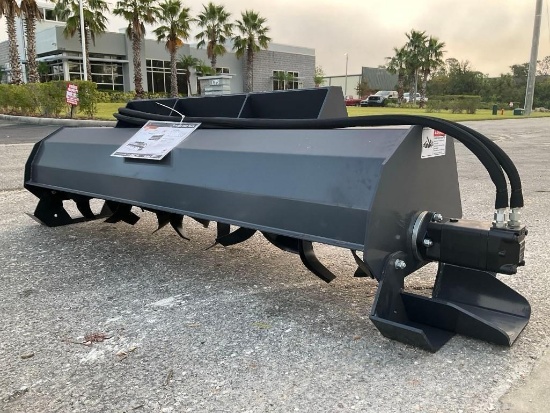 UNUSED 2024 WOLVERINE TILLER ATTACHMENT MODEL TL-12-72W FOR UNIVERSAL SKID STEER, APPROX 72in W (...