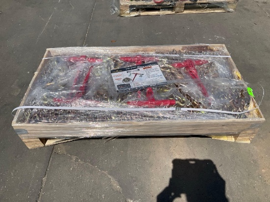 UNUSED LANDHONOR RATCHET BINDERS & CHAINS SET MODEL LHR-RC9200, 5 BINDERS (9,200LB) & 10 G70 3/8" x
