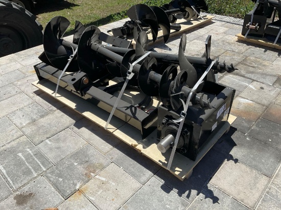 ( 1 ) UNUSED 2025 GIYI AUGER ATTACHMENT FOR SKID STEER, BITS APPROX 8in / 12in & 16in