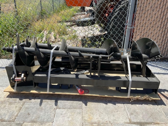 ( 1 ) UNUSED 2025 GIYI AUGER ATTACHMENT FOR SKID STEER, BITS APPROX 8in / 12in & 16in