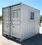 10FT OFFICE / STORAGE CONTAINER, FORK POCKETS WITH SIDE DOOR ENTRANCE & SIDE WINDOW, APPROX 99'' ...