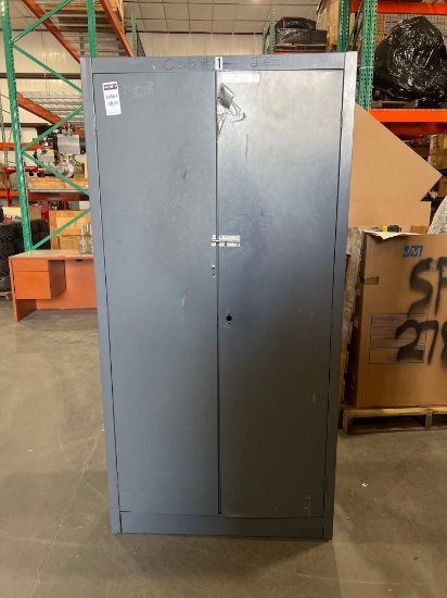 GRAY METAL INDUSTRIAL CABINET; 37 IN L X 18 IN WX 72 IN T; CONTENTS INCLUDED