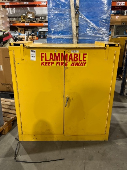 YELLOW METAL INDUSTRIAL CABINET; 45 IN L X 20 IN W X 46 IN T; CONTENTS INCLUDED