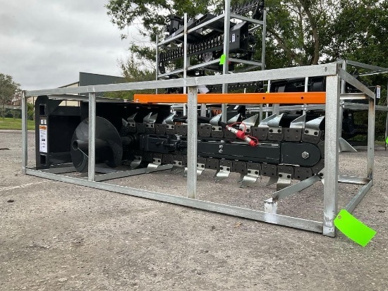 UNUSED 2025 WOLVERINE TRENCHER ATTACHMENT MODEL TCR-12-48H FOR UNIVERSAL SKID STEER ( **PLEASE NOTE