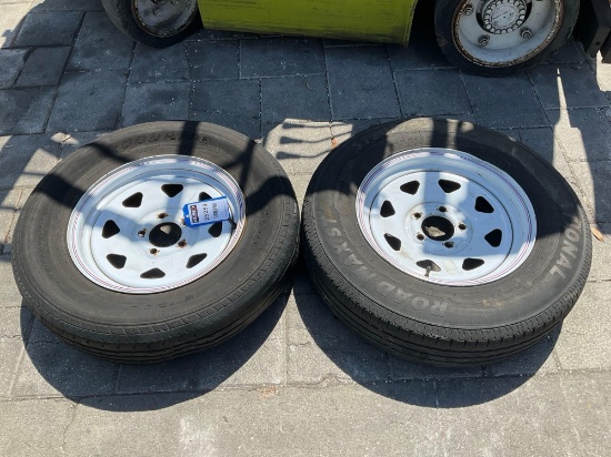 5LUG ST205/75R15 TIRES, ONE FLAT