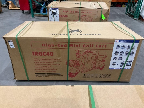 UNUSED IRGC40 3WHEEL MINI GOLF CART, ELECTRIC, 3-SPEED ADJUSTABLE, LED SMART OPERATION SCREEN