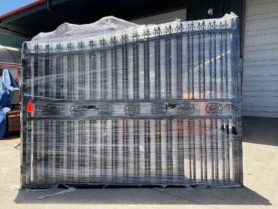 SET OF UNUSED GREAT BEAR 14FT BI PARTING WROUGHT IRON GATES, 7FT EACH PIECE (14' TOTAL WIDTH). 2 ...
