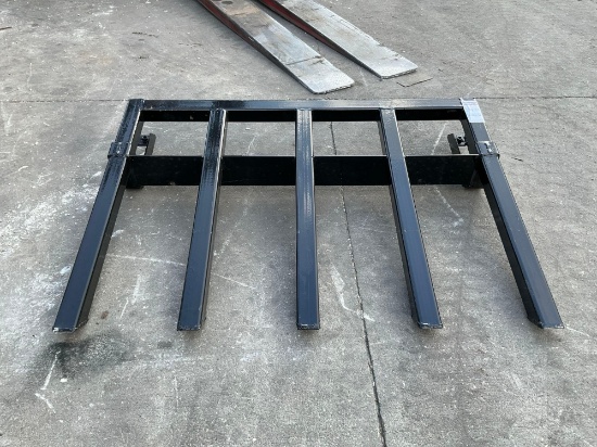 UNUSED PALLET FORKS W/ 5TEETH ATTACHMENT FOR UNIVERSAL SKID STEER, APPROX 42in W