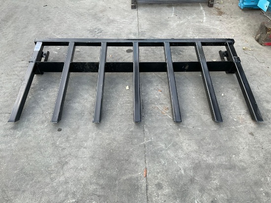 UNUSED PALLET FORKS W/ 7TEETH ATTACHMENT FOR UNIVERSAL SKID STEER, APPROX 69 in W