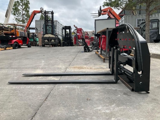 UNUSED 2025 GIYI SIDE SHIFT FORK ATTACHMENT MODEL GY D-CYHC FOR SKID STEER, APPROX 5FT FORKS, APP...