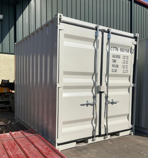 10FT OFFICE / STORAGE CONTAINER, FORK POCKETS WITH SIDE DOOR ENTRANCE & SIDE WINDOW, APPROX 99'' ...