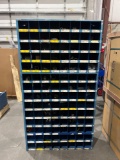 BLUE METAL INDUSTRIAL PARTS CABINET; APPROXIMATELY 36 IN L X 12 IN W X 69 IN T; CONTENTS INCLUDED