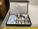 UNUSED SILVER PLATED CUTLERY SET, FORKS, SPOONS AND STAND