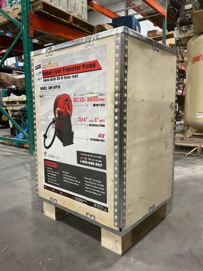 UNUSED LANDHONOR DIESEL FUEL TRANSFER PUMP W/ 49FT HOSE REEL MODEL LHR-DFP10