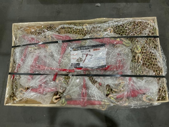 UNUSED LANDHONOR RATCHET BINDERS & CHAINS SET MODEL LHR-RC5400, 8 BINDERS (5,400LB) & 16 G70 5/16...