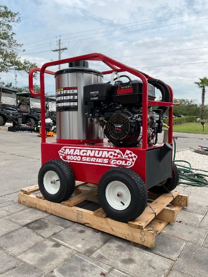 UNUSED 2025 MAGNUM 4000 SERIES GOLD HOT WATER PRESSURE WASHER,DIESEL GAS POWER, ELECTRIC START,
