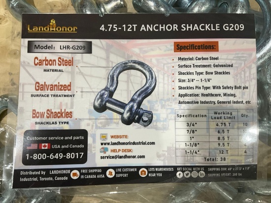UNUSED LANDHONOR 4.75-12T ANCHOR SHACKLES MODEL LHR-G209, APPROX 38 PCS SET