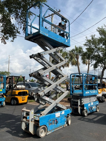GENIE SCISSOR LIFT MODEL GS1930, ELECTRIC, APPROX MAX PLATFORM HEIGHT 19FT, BUILT IN BATTERY CHAR...