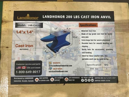UNUSED LANDHONOR 200LBS CAST IRON ANVIL MODEL LHR-CIA200