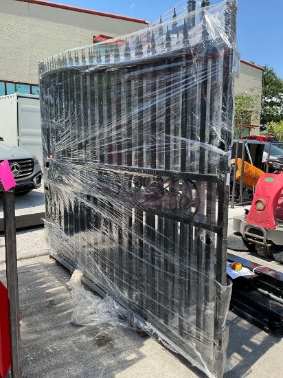 ( 1 ) SET OF UNUSED 20FT BI PARTING WROUGHT IRON GATES, 10FT EACH PIECE (20' TOTAL WIDTH). 2 PIECES