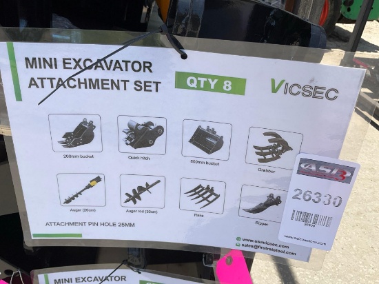 UNUSED 2025 VICSEC MINI EXCAVATOR ATTACHMENT SET WHICH INCLUDES ( 1 ) BUCKET WITH TEETH / ( 1 ) Q...
