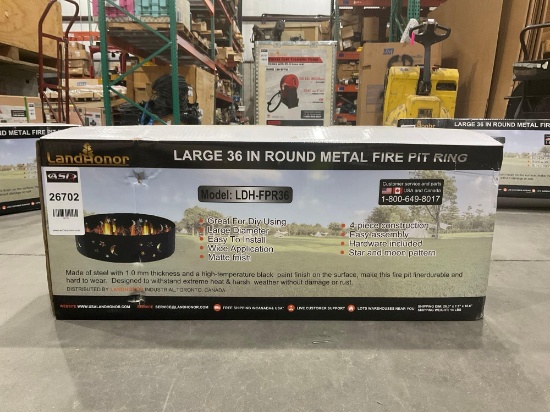 UNUSED LANDHONOR LARGE 36in ROUND METAL FIRE PIT RING MODEL LDH-FPR36