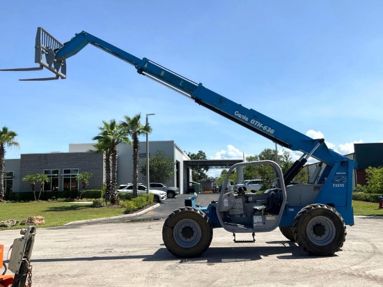 GENIE TELEHANDLER MODEL GTH-636, DIESEL, 4X4, APPROX MAX CAPACITY 6000LBS,TILT CAB, RUNS & OPERATES