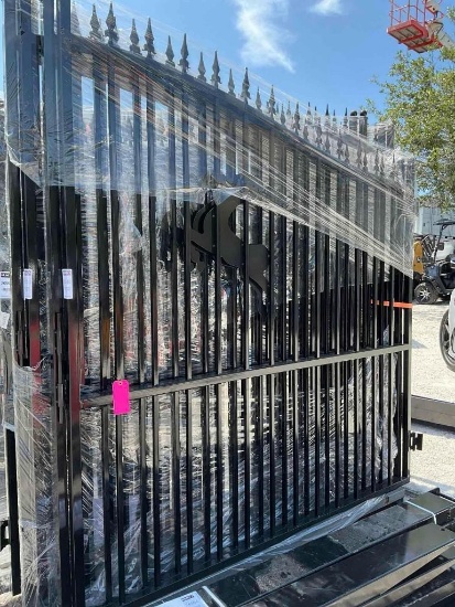 ( 1 ) SET OF UNUSED 14FT BI PARTING WROUGHT IRON GATES, 7FT EACH PIECE (14FT TOTAL WIDTH). 2 PIECES