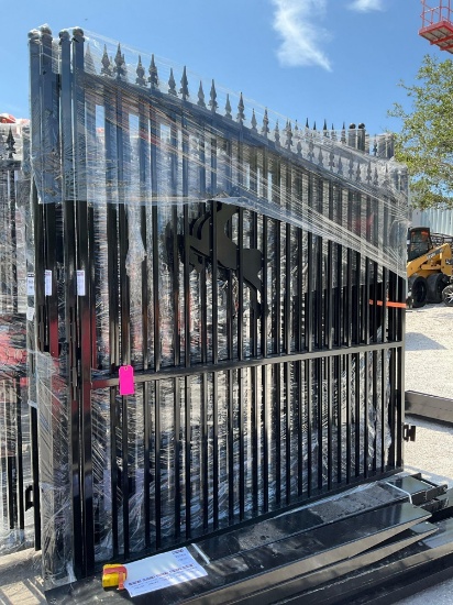 ( 1 ) SET OF UNUSED 14FT BI PARTING WROUGHT IRON GATES, 7FT EACH PIECE (14FT TOTAL WIDTH). 2 PIECES