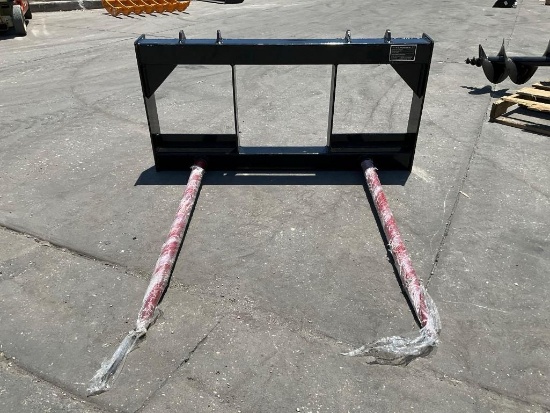 UNUSED 2025 GIYI BALE FORK ATTACHMENT MODEL GY-BF47C FOR UNIVERSAL SKID STEER, APPROX WORKING WIDTH