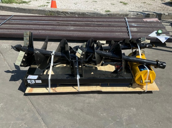 ( 1 ) UNUSED 2025 AUGER ATTACHMENT FOR SKID STEER, BITS APPROX 8in / 12in & 16in