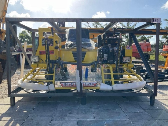 UNUSED RIDE ON POWER TROWEL MODEL 80R 3785, GAS POWERED, APPROX 13 HP