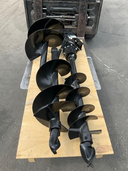 PALLET OF ( 3 ) UNUSED GIYI 2025 AUGER FOR SKID STEER, APPROX 8in 12in & 16in(PLEASE NOTE STOCK PHO