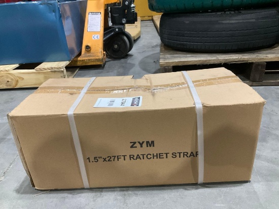 UNUSED ZYM 1.5in X 27FT RATCHET STRAPS, APPROX 10PCS IN BOX