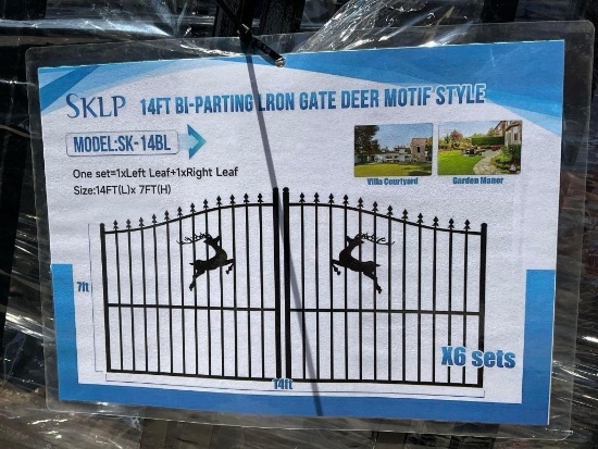 ( 1 ) SET OF UNUSED 14FT BI PARTING WROUGHT IRON GATES, 7FT EACH PIECE (14FT TOTAL WIDTH). 2 PIECES
