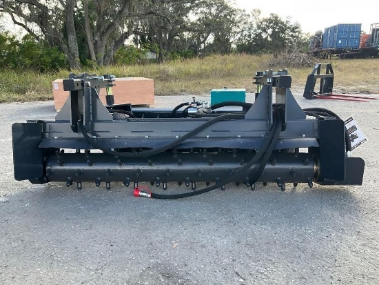 UNUSED 2025LANDHONOR 72in POWER RAKE ATTACHMENT MODEL PR-12-72W FOR UNIVERSAL SKID STEER, CONTROLLE