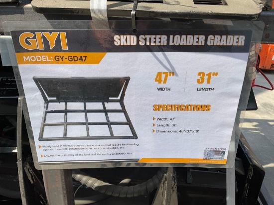 ( 1 ) UNUSED 2025 GIYI LAND LEVELER ATTACHMENT MODEL GY-PDQ FOR MINI SKID STEER, APPROX 40in W ( ...