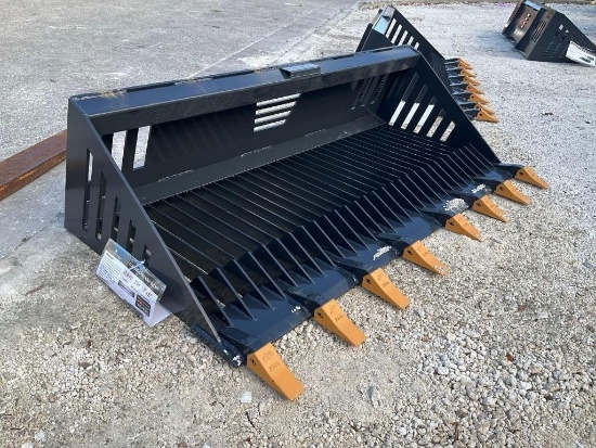 UNUSED 2025 LANDHONOR 72in ROCK BUCKET ATTACHMENT MODEL RB-14-72W FOR UNIVERSAL SKID STEER ( PLEASE