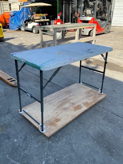 ROLLING PLASTIC TABLE, APPROX 48inW x 24in L x 33in T
