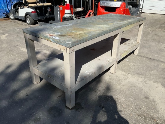 METAL TOP TABLE , APPROX 92in W x 34inL x 35in T