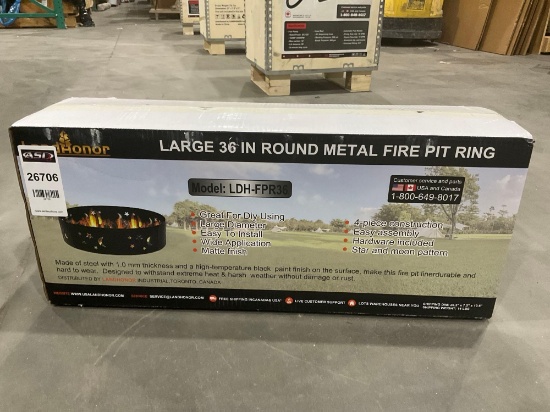 UNUSED LANDHONOR LARGE 36in ROUND METAL FIRE PIT RING MODEL LDH-FPR36