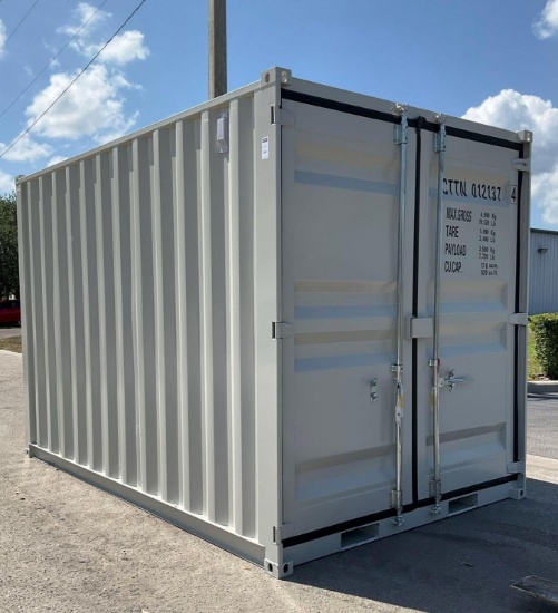12FT OFFICE / STORAGE CONTAINER, FORK POCKETS WITH SIDE DOOR ENTRANCE & SIDE WINDOW