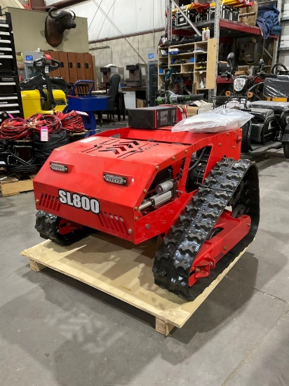 UNUSED 2025 SDLOOL REMOTE CONTROL LAWN MOWER MODEL SL800, GAS POWERED, APPROX CUTTING WIDTH 20in