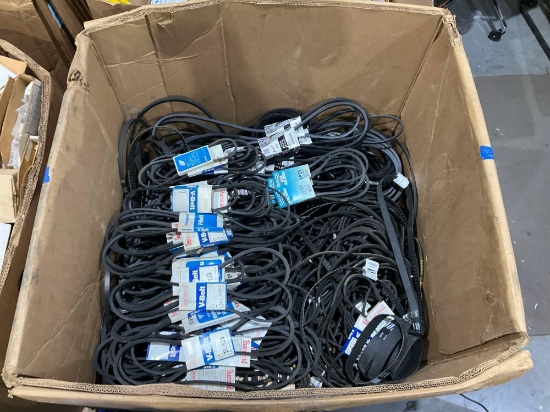 LARGE GAYLORD LOT OF VEHICLE BELTS OF VARIOUS, MAKES, MODELS AND CAPACITIES; INCLUDING BRANDS LIKE