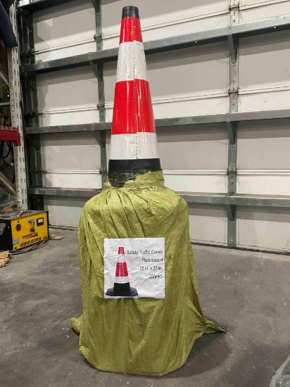 UNUSED SAFETY TRAFFIC CONES, FLUORESCENT, APPROX 20/PACK, 15in X 27in