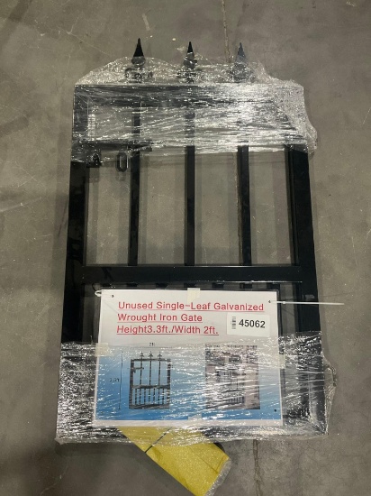 ( 1 ) Unused Single - Leaf Wrought Iron Gate; Galvanized; Approx 3.3 Ft H X 2 Ft W