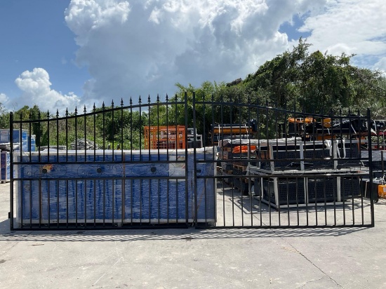 ( 1 ) Set Of Unused 20ft Bi Parting Wrought Iron Gates, 10ft Each Piece (20' Total Width). 2 Pieces